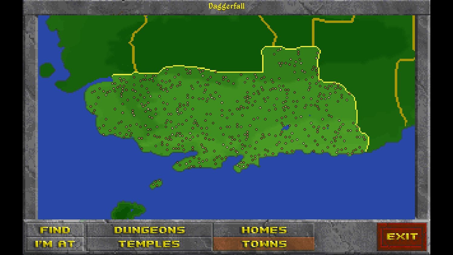 Daggerfall's map showing towns